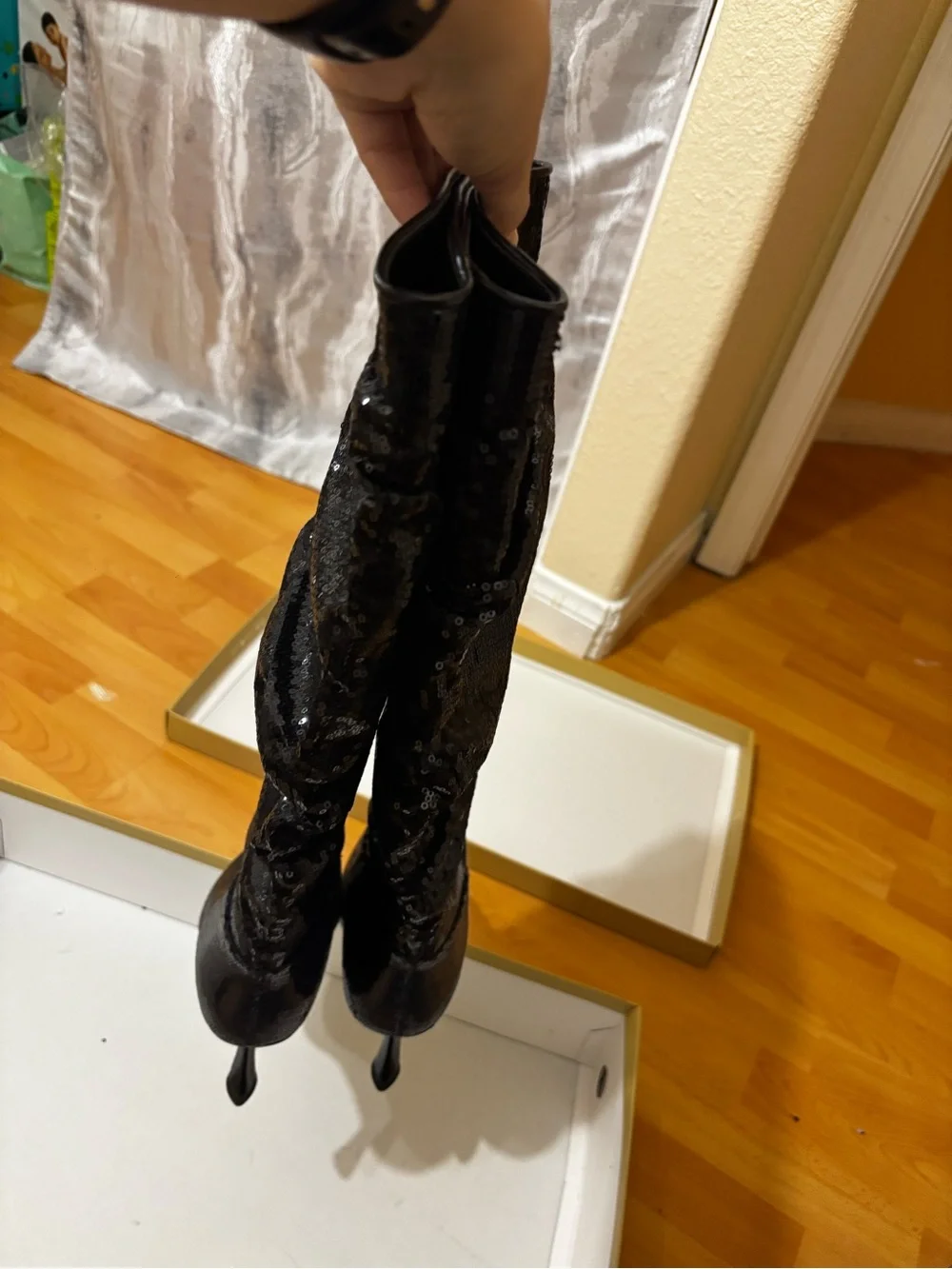Michael Kors Luna Slouch Black Sequin Over-the-Knee Slouch Boot NEW